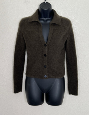 VINCE Cashmere Cardigan Sweater Womens Plush Green Dark Academia Minimalist XS