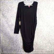 Vince Camuto Dress Women XL Black Sleek One Shoulder Party Ruched Sculpted Fit
