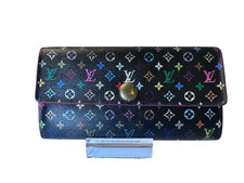 Authentic Louis Vuitton LV Murakami Sarah Long Wallet Black Monogram MultiColor