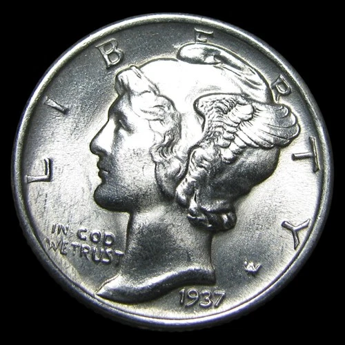 1937 Mercury Dime Silver ---- Gem BU FB Stunning Coin ---- #PP526