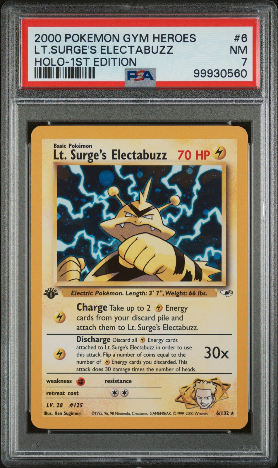 2000 POKEMON GYM HEROES HOLO-1ST EDITION #6 LT. SURGE'S ELECTABUZZ PSA 7