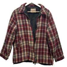 Vintage Woolrich USA Wolle kariert Sherpa gefüttert Jacke Herren Large rot Holzfäller