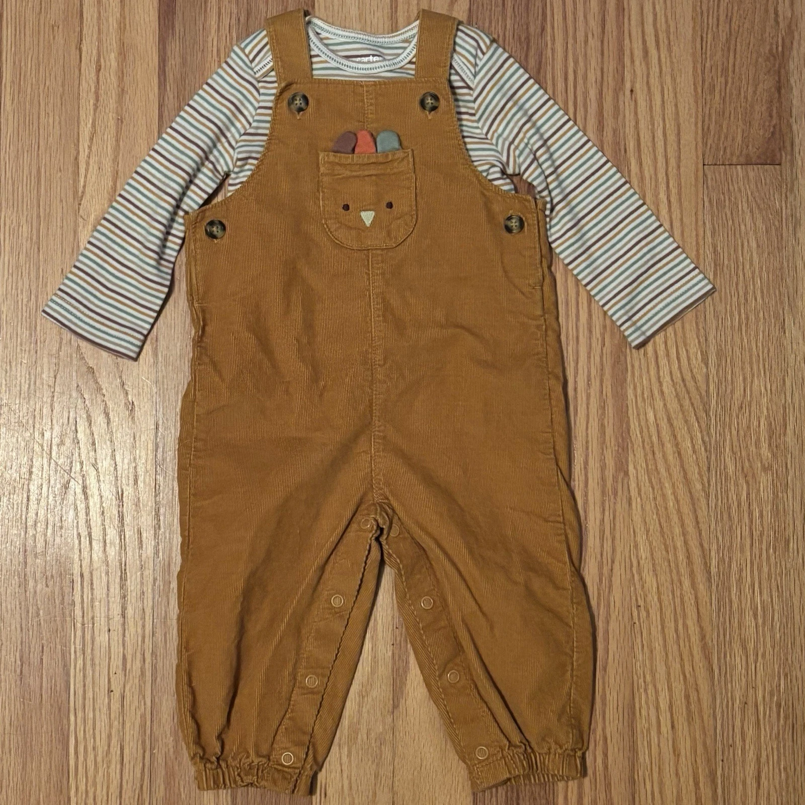 Carter's Baby Boy Turkey Thanksgiving Corduroy Overalls Set Size 9M
