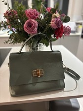Elegant Pastel Green Grey Genuine Leather Ladies Handbag Made In Italy
