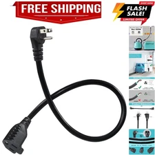 90-Degree Flat Plug Short Extension Cord - 1.5FT Black Flat Wall Head 3Prong ...