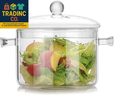 Glass Saucepan with Cover,2L/67Oz Heat-Resistant Glass Stovetop Pot and Pan with