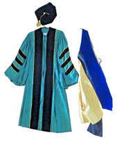 vtg collegiate womans green doctoral graduation gown academic robe hood tam