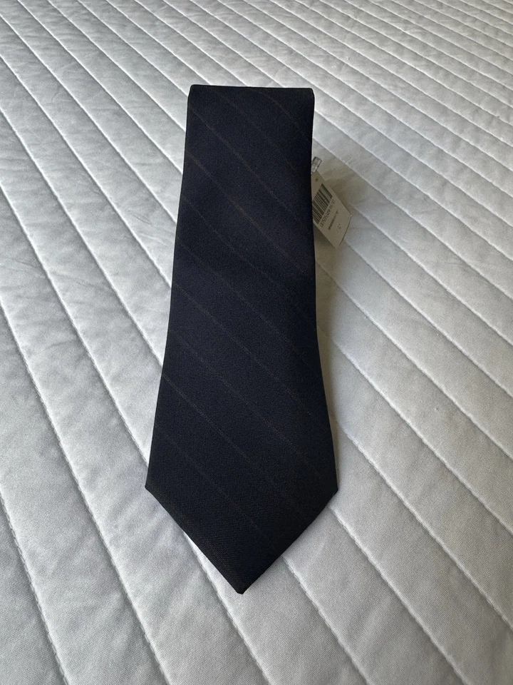 Brunello Cucinelli  Navy & Dark Brown Stripe Wool Neck Tie Modern Fit NWT - Image 4 of 4