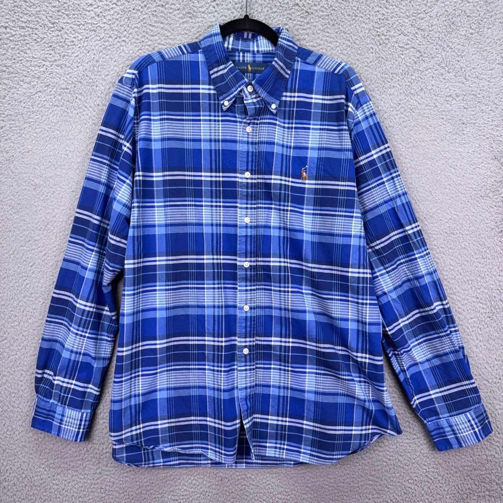 Polo Ralph Lauren Shirt Mens XL Blue Plaid Button Up Preppy Office Flesh Pony