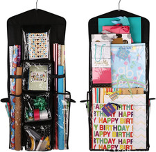 Gift Wrapping Paper Storage Organizer, Hanging Double-Sided, 102 Cm X 43 Cm, Bla