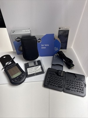 Palm m100 Handheld Vintage PDA in Open Box with Keyboard, Case, Guide, CD-ROM