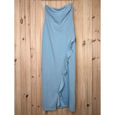 NWT Lulus After Hours Light Blue Strapless Ruffled Maxi Dress Gala Banquet Sz M