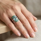 Sea Blue Aquamarine Oval 5.05Ct 925 Sterling Silver White Gold Rings Size 6.25