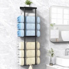 Towel Rack for Bathroom, Wall Mounted Vertical Rolled Towel Storage Organizer Ho