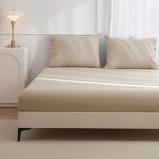 100 Washed Cotton 3 Pieces Queen Fitted Sheet Set,Linen Like Cozy Soft Bre...