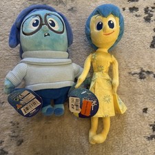 Lot Of 2 Disney Inside Out Plush Sadness  Joy Pixar Stuffed Toy 8  Tomy