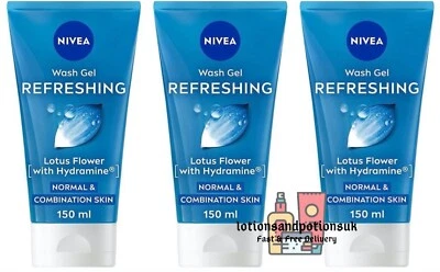 3 X Nivea REFRESHING Daily Face Facial Wash Gel With Lotus Flower 150ml