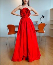 Women's Fashion Sexy Strapless 3D Rose Flower Long Flare Evening Dress Prom 5284