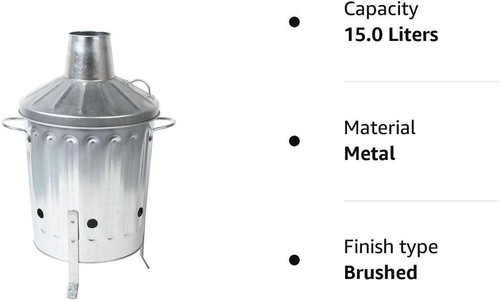 Garden Incinerator Small Fire Bin Galvanised 15L Burning Wood Paper - Picture 4 of 6