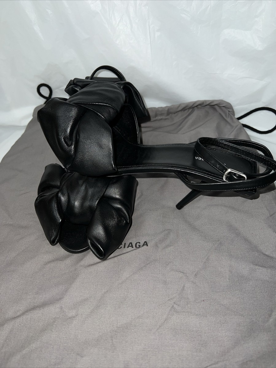 Balenciaga Square Knife Bow Sandals Heels 6 1/2 Black Leather | eBay