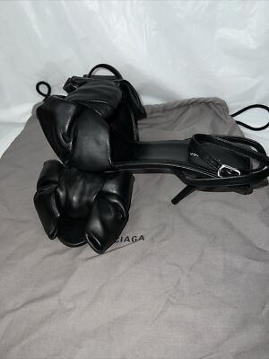 Balenciaga Square Knife Bow Sandals Heels 6 1/2 Black Leather | eBay