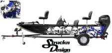 Skulls Graphic Abstract Fishing Bass Boat Wrap US Decal Vinyl Pontoon Black Blue