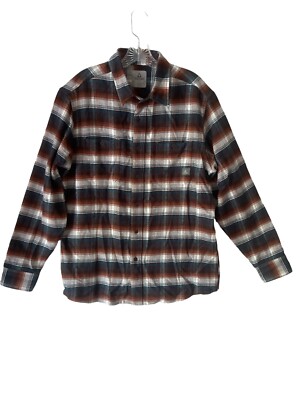 Ascend Shirt Mens Brown Blue Flannel Plaid Long Sleeve Button Up Outdoors Large