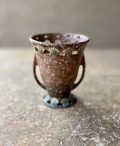 Roseville Pottery Ferella Handled Art Deco Vase Pink/Green 500-5" 1930s