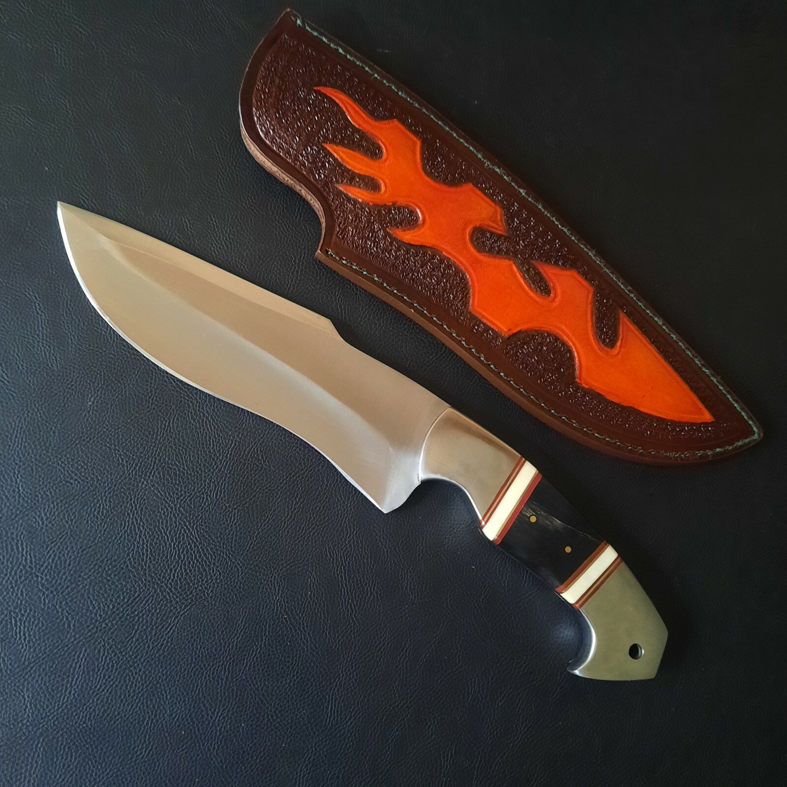 D2 Steel Bowie Hunting Knife Leather Sheath
