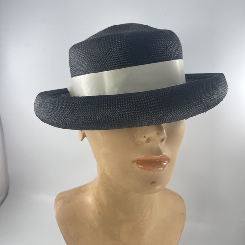Black Straw Boater Hat 