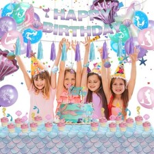 DECORACIONES DE CUMPLEAÑOS DE SIRENA, DECORACIÓN DE FIESTA, PANCARTA DE FIESTA, GLOBOS TELÓN DE FONDO ETC