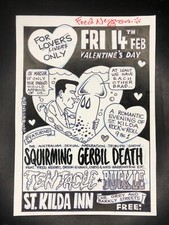 Signed Original Fred Negro Squirming Gerbil Death Flyer Ad Art Valentine Day gig