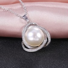 Pearl Pendant Necklace for Women Bridal Wedding Romantic Jewelry Gifts Silver