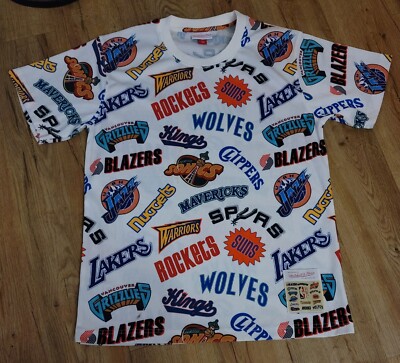 NBA Basketball Mitchell Ness Western Team Logo All Over Print T-Shirt  Size-M