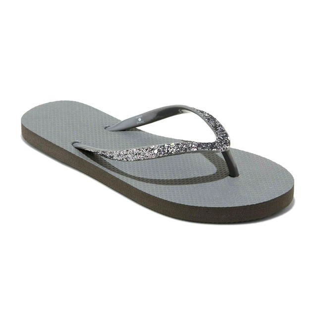 Flip Flops Sandals Women's Size 6 Grey Glitter Sparkle Shade u0026 Shore for  sale online | eBay