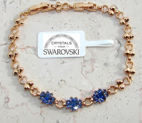 Bracciale Tennis Fiori pl oro giallo 18k Donna Braccialetto Cristalli SW blu - Foto 2 di 2