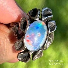 Australian Black Opal Triplet Ring in 925. 1" 9g Video