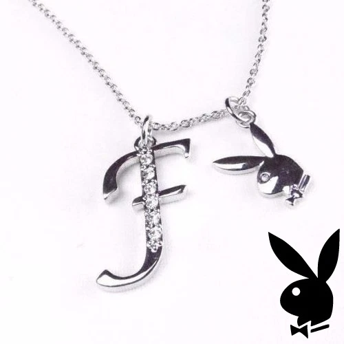 Collier Playboy Pendentif Argent Chaîne Cristal Swarovski Bunny Charme Lettre F y2k