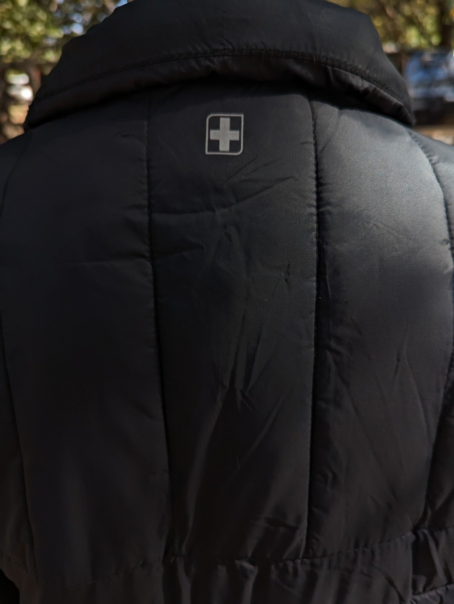 Swiss Tech Black Puffer Jacket Coat Size Small Full Zip Y2K 34-36