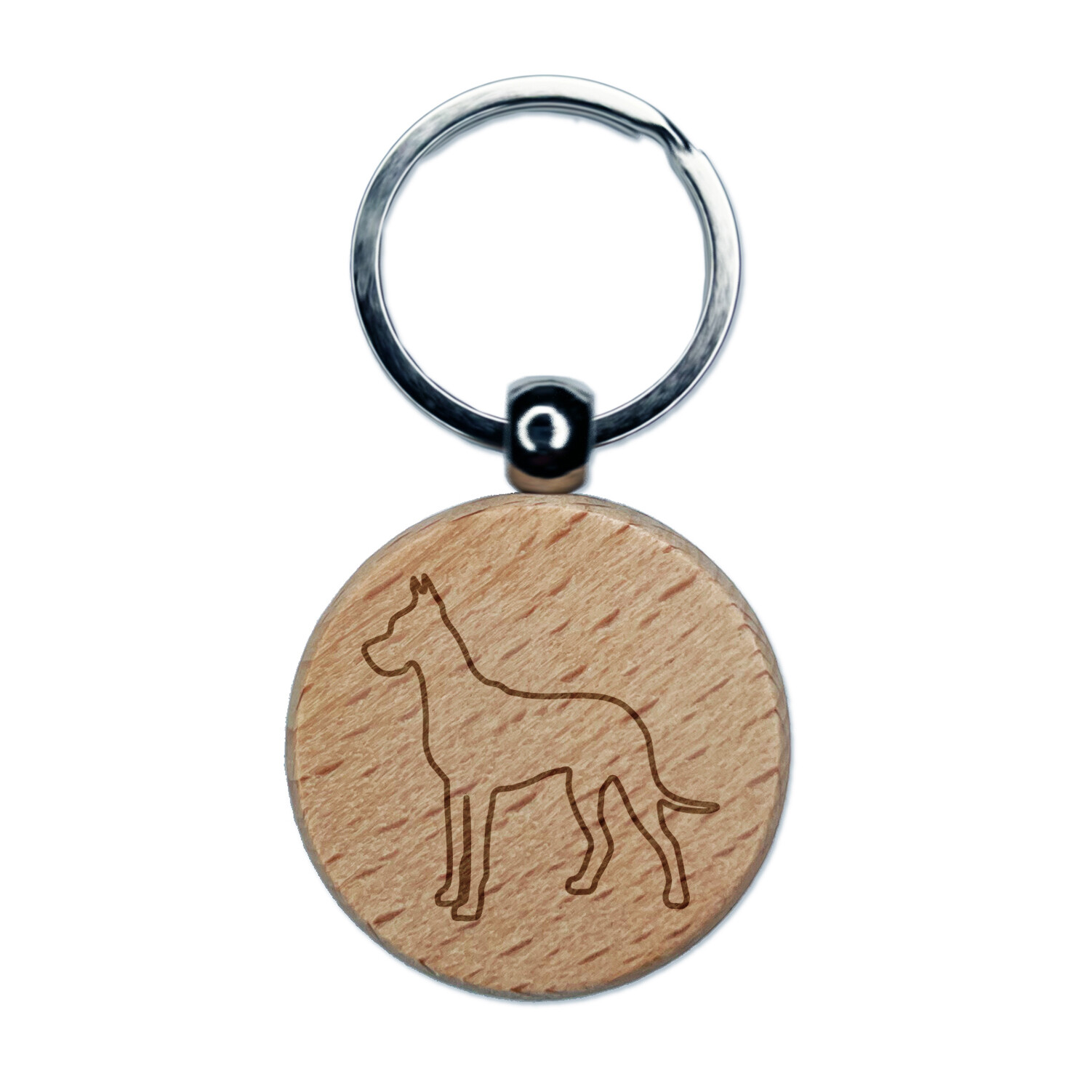 Great Dane Outline Engraved Wooden Round Keychain Charm for Pets