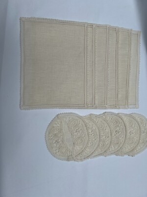 Irish Linen Stores Established 1910  Beige Linen placemat & glass coaster Set