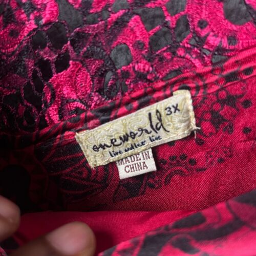 One World Babydoll Tunic Womens 3X Red Velvet Paisley Dark Romantic Vamp Emo Y2K - Picture 4 of 9