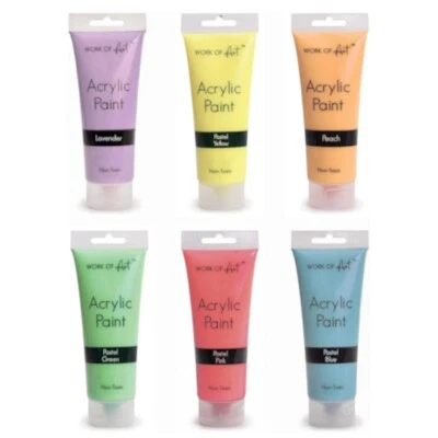 Set of 6 Pastel Colour 75ml Acrylic Paint Tubes Non-Toxic For Artists Art Craft