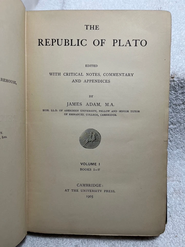 2 Vol Set THE REPUBLIC OF PLATO Adam 1905 & 1907 Platoism History Philosophy - Image 3 of 4