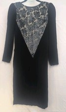 RARE Vintage NIKI BLACK VELVET sheer Floral Longsleeve Open Back Bow Dress Sz 4