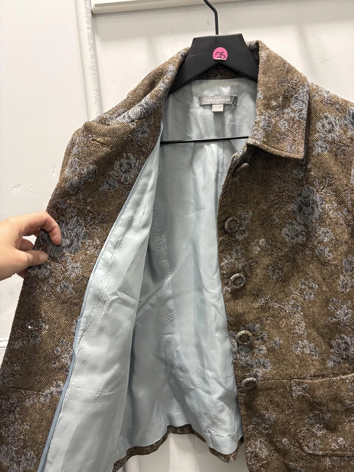 Куртка женская Ann Taylor 8 коричневая серая шерстяная смесь цветочный гобелен блейзер с подкладкой - Изображение 2 из 4