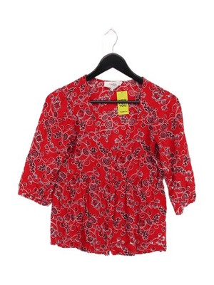 Ba&sh Damen Top UK 8 rot geblümt 100% Viskose Kurzarm V-Ausschnitt Basic