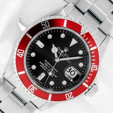 Rolex ROLEX SUBMARINER DATE STAINLESS STEEL WATCH WITH BLACK DIAMOND DIAL RED INSERT