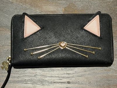 Kate Spade Jazz Things Up Black Cat Zip Around Accordion Long Wallet Retired EUC