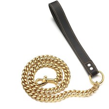 18K Gold Dog Chain Leash 15MM Solid Chew Proof 316L Stainless Steel Cuban Lin...